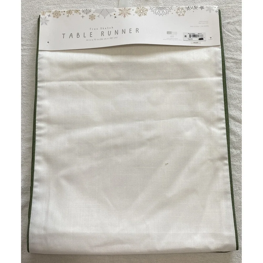 Holiday Tree‎ Sketch Table Runner 14x72 Embroidered Christmas Red Green White